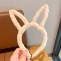 Fluffy plush rabbit ear headband for cute girls, soft autumn winter hair hoop accessory. - Rabbit Ear / Khaki