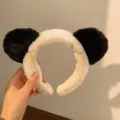 Cute plush panda ear headband, soft fuzzy fluffy hair band for women face washing daily wear. - Panda Ear Headband