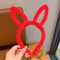 Kids red fluffy rabbit ear hair hoop, cute plush headband variant for sweet girls style. - Rabbit Ear / Red