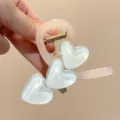 Light pink jelly heart hair claw clip, sweet pearl white multi-heart shark clip for women. - White