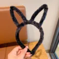 Black plush bunny ear headband for girls and kids, soft winter cute hair accessory for daily wear. - Rabbit Ear / Black