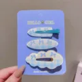 Lindo juego de 3 pinzas para el cabello estilo coreano con cuadros azules nubes y lazos. - Conjunto de 3 piezas de lazo azul