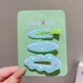 Korean sweet 3-piece hair clip set, cute blue cloud and geometric duckbill clip for daily styling. - Green Heart 3-Piece Set