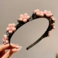 Kids sweet pink flower hair hoop multi-layer braided headband cute daily hair accessories - Pink Small Flower Headband