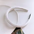 White tweed fabric headband for women, chic pastorale style hair hoop daily wear hair accessory. - White