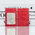 Sacchetto richiudibile in alluminio olografico rosso con finestra trasparente per gioielli - 7.5*12cm-Confezione da 100 / Rosso