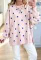 Casual pink blue polka dot long sleeve sweatshirt top for women relaxed fit comfortable daily wear - S / Tops / Pink