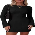 Close-up detail showing the fine texture and stylish design of the black knit dress. - S / Dresses / Black