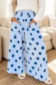 Womens polka dot wide leg casual pants with pockets high waist loose lounge trousers detail - S / Bottoms / Sky Blue