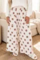Women's loose casual polka dot wide leg pants with large pockets and elastic waist. - S / Bottoms / Apricot