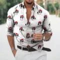 Men's casual long sleeve shirt featuring a festive Christmas French bulldog allover print. - S / Top (82811)