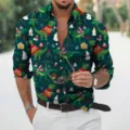 Men's Christmas Dinosaur Print Long Sleeve Shirt Casual Button Down Holiday Party Top - S / Top (82807)