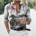 Camisa Hombre Manga Larga Pintura Tinta Estilo Chino Casual Botones Top Moda Chic - S / Tops / Ciruelo de Paisaje Tradicional (82822)