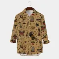 Chemise à manches longues imprimé tatouage old school vintage pour hommes haut décontracté - S / Hauts / Imprimé Tatouage Vintage (ZZ-0129)