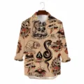 Heren vintage tattoo print lange mouw overhemd, casual 3D grafische mode top voor heren. - S / Tops / Retro Tatoeagepatroon (ZZ-0156_Front)