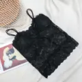 Black lace camisole long bralette built-in pads anti-glare sling vest top flat lay view - One Size / Tops / Black