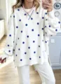 Casual women polka dot long sleeve sweatshirt loose autumn apparel fashion pullover - S / Tops / White