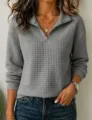 Casual waffle knit half zip sweatshirt for women long sleeve solid color pullover top stylish - S / Tops / Gray