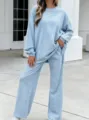 Light blue striped knit loungewear set long sleeve top and pants comfy apparel new - S / Top And Bottom / Light Blue