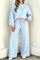 Women light blue polka dot long sleeve sweatshirt and matching drawstring lounge pants set. - S / Top And Bottom / Light Blue