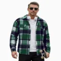 Men green plaid flannel shirt casual long sleeve jacket top retro stylish outerwear apparel - Green-Black Patchwork Plaid