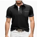 Herren Kurzarm Polohemd mit Kontrastpaspelierung, Knopfleiste und einer Brusttasche. - S / Oberteile / Schwarz Kontrast (XT03-AL3-DXPOLO-10)
