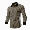 Men's long sleeve striped shirt slim fit casual button down shirt with contrast collar - S / Tops / Black and White Stripe (XT02-AL3-CXCS-73)