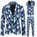 Detailed view of the Christmas snowman digital print men suit fabric pattern and texture. - S / Top And Bottom - Dark Blue Snowman Vest Set Style (XFTZ-AL3-97)