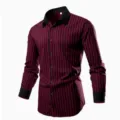 Men's long sleeve striped shirt, casual business slim fit button down shirt with black collar. - S / Tops / Red and Black Stripe (XT02-AL3-CXCS-74)