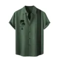 Men's casual short sleeve shirt with palm tree print and vertical stripes for summer. - S / Tops / Green