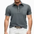 Herren Kurzarm grau Polohemd Detailaufnahme, Kontrastkragen und Brusttasche Design. - S / Oberteile / Grau Kontrast (XT03-AL3-DXPOLO-13)