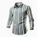 Men's casual striped long sleeve shirt with lapel, slim fit business button down top. - S / Tops / Grey and White Stripe (XT02-AL3-CXCS-75)