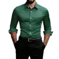 Mens long sleeve dress shirt solid color casual button down shirt with pocket for men - S / Tops / Grass Green