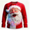 Christmas men long sleeve t-shirt, hilarious 3D Santa Claus print crewneck holiday top. - XT09-AL3-CXTX-6