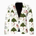 Men's Christmas printed casual suit jacket holiday party novelty slim blazer outerwear - White Holiday Character Print
