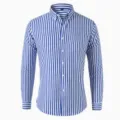 Men's blue and white striped long sleeve shirt with classic button-down collar and front buttons. - Blue and White Stripe (XT02-AL3-CXCS-76)