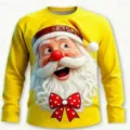 Close-up of the funny 3D Santa Claus graphic print detail on the yellow long sleeve shirt. - XT09-AL3-CXTX-7