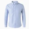 Blue and white striped men's long sleeve shirt detail showing the stylish collar and buttons. - Blue and White Stripe (XT02-AL3-CXCS-77)