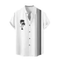 Men's casual short-sleeve shirt featuring a stylish vertical stripe and palm tree print design. - S / Tops / White