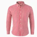 Men's stylish red and white vertical striped long sleeve slim fit button down shirt. - Red and White Stripe (XT02-AL3-CXCS-78)
