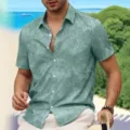 Men's stylish tropical palm leaf print short sleeve button-up shirt casual summer beachwear - S / Tops / Light Green