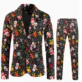 Abito stampato digitale di Natale da uomo set due pezzi giacca e pantaloni festivo elegante - Top And Bottom - Stile Babbo Natale a Quadri Scuri (XFTZ-AL3-106)