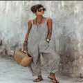 2026 Summer sleeveless striped casual jumpsuit for women, loose fit outdoor fashion apparel. - Gray