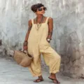 Sleeveless striped printed loose casual jumpsuit for women summer casual fashion wear - Yellow