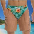 Herren lustige tropische 3D Muster Badehose Kordelzug Strandshorts für Urlaub Schwimmen - S / Unterteil - Grüne Tropische Haarige Beine (DK01-LL3)