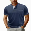 Maglietta henley manica corta da uomo con tasca, top estivo casual per uso quotidiano. - Taglia S / Top / Blu Scuro (3K-AL3-DXTX-55)