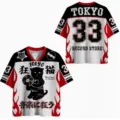 Men's casual 3D digital print V-neck short sleeve jersey streetwear top fashion summer - XXS / Tops / Black and Red Contrast Cat Print (XT08-AL3-DXTX-11)