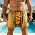 Witzige 3D Hotdog Druck Herren Badeshorts Kordelzug Badehose fur Strandurlaub Sommer - Unterteil - Lustiger Hot Dog (DK01-LL8)