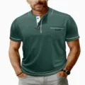 Maglietta Henley uomo verde scuro a maniche corte con profili bianchi e taschino sul petto - Taglia S / Top / Verde Scuro (3K-AL3-DXTX-56)