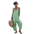 Women green striped loose sleeveless casual jumpsuit variant, comfortable summer fashion wear. - S / Top And Bottom / Green